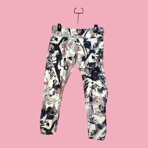 Calvin Klein Performance Leggings Abstract Print White Rose Gray Black Size XL